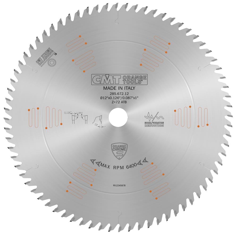 CMT ORANGE TOOLS 285.672.12 Orange Chrome Heavy-Duty CROSSCUTTING BLADE12 x T72 ATB