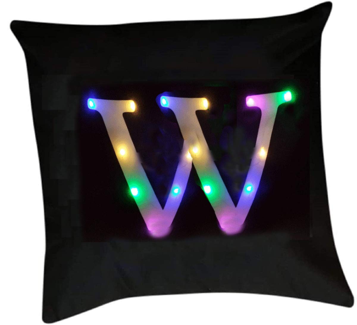 Zuodu W-Black Creative Led Colorful Flashing Velvet Letter Cushion Cover Pillow Cover - Bar, Party, Festival, Gift Use - 18”X18” Or 45Cm X 45Cm 1Pc (W-Black)