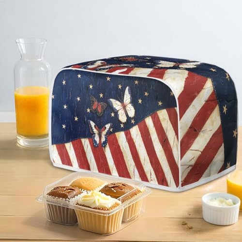 Image of 4 Slice Toaster Dust Cover American Flag Butterfly Kitchen Small Appliance Bread Toaster Oven Dustproof Cover July 4th USA Independence Merial Day Theme