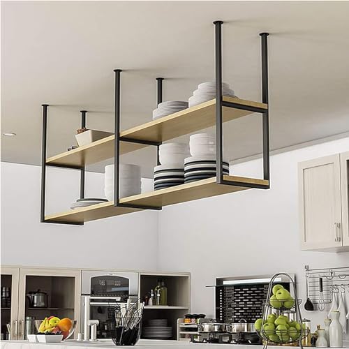 Étagères de rangement de plafond avec casier à vin et porte-verres en fer