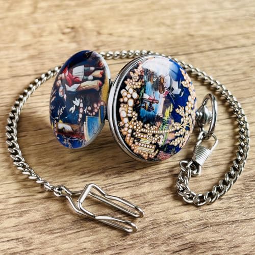 Image of VIGOROSO Vintage Floral Bird Manual Mechanical Pocket Watch for Men & Women - Elegant Wind Up Pocket Watches Skeleton with Chain & Gift Box
