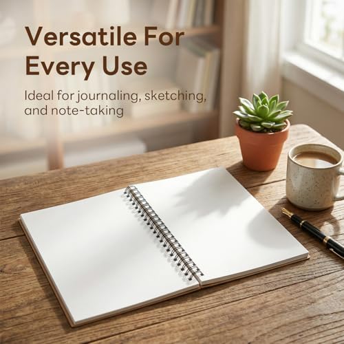 Cahier de notes vierge A5 de qualité supérieure avec couverture kraft rigide et reliure double