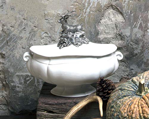 Vagabond House Pewter Metal Stag Forest Stoneware Soup Tureen 3 pieces Tureen/Lid/Tray 13\" Long x 9\" Wide - 13 Inches Long - Thumbnail 4