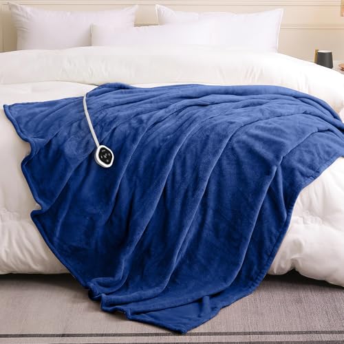 Image of HOMLYNS LuxeHeat Heated Blanket Electric Blanket Full Size, Soft Flannel Sherpa Heating Blanket with 10 Heat Settings, 1-10 hrs Timer Auto Shut Off (72x84 inches, Navy), Only for 120V Voltage Use