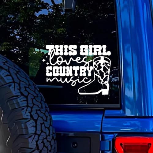 Image of This Girl Loves Country Music - Southern Vinyl Decal Sticker for Car, Truck, Window, Laptop, Cowgirl, Western, Country Music, Farm Life, Rodeo, Boots, Horses, Cowboy (White)