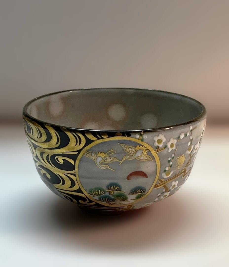 Amazon.co.jp: 京焼の茶碗 木製箱入り 宮川香雪作 琳派模様 茶道具