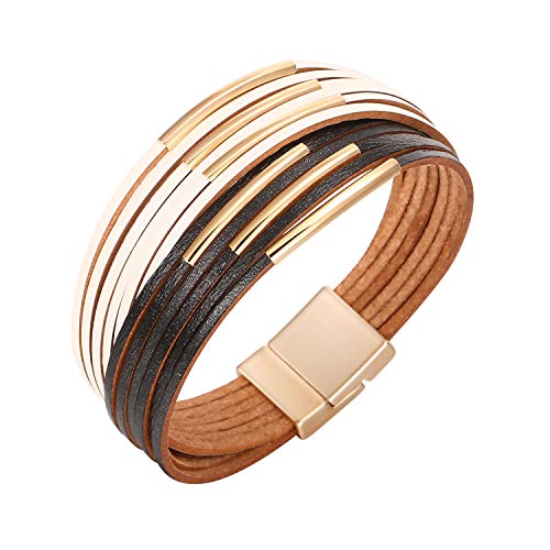 Image of Fesciory Leather Wrap Bracelets for Women, Boho Leopard Multi-Layer Crystal Beads Cuff Bracelet Jewelry