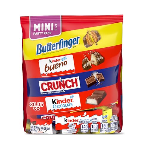 Image of Butterfinger, Kinder Bueno, CRUNCH, and Kinder Chocolate, Assorted Candy Variety Pack, Mini Candy Bars, 30.05 oz