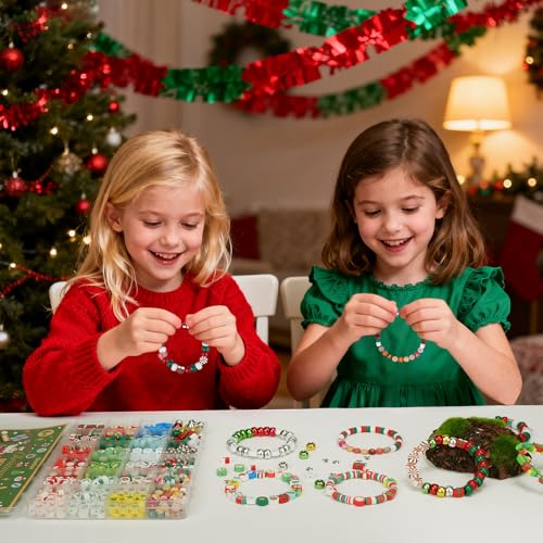 Image of Gionlion Christmas Beads Bracelet Making Kit, 800 Pcs Polymer Clay Beads Jewelry Kit for Girls, Holiday DIY Craft with Christmas Crafts Charms, Perfect Stocking Stuffer for Kids