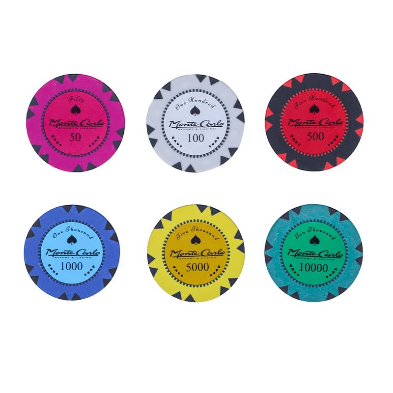 Image of Poker Stuff India Monte Carlo 500 PC Poker CHIP Set, 4 Pack of PSI Playing Cards, 1 Black Dealer Button in 1 Black Leather Carrying CASE