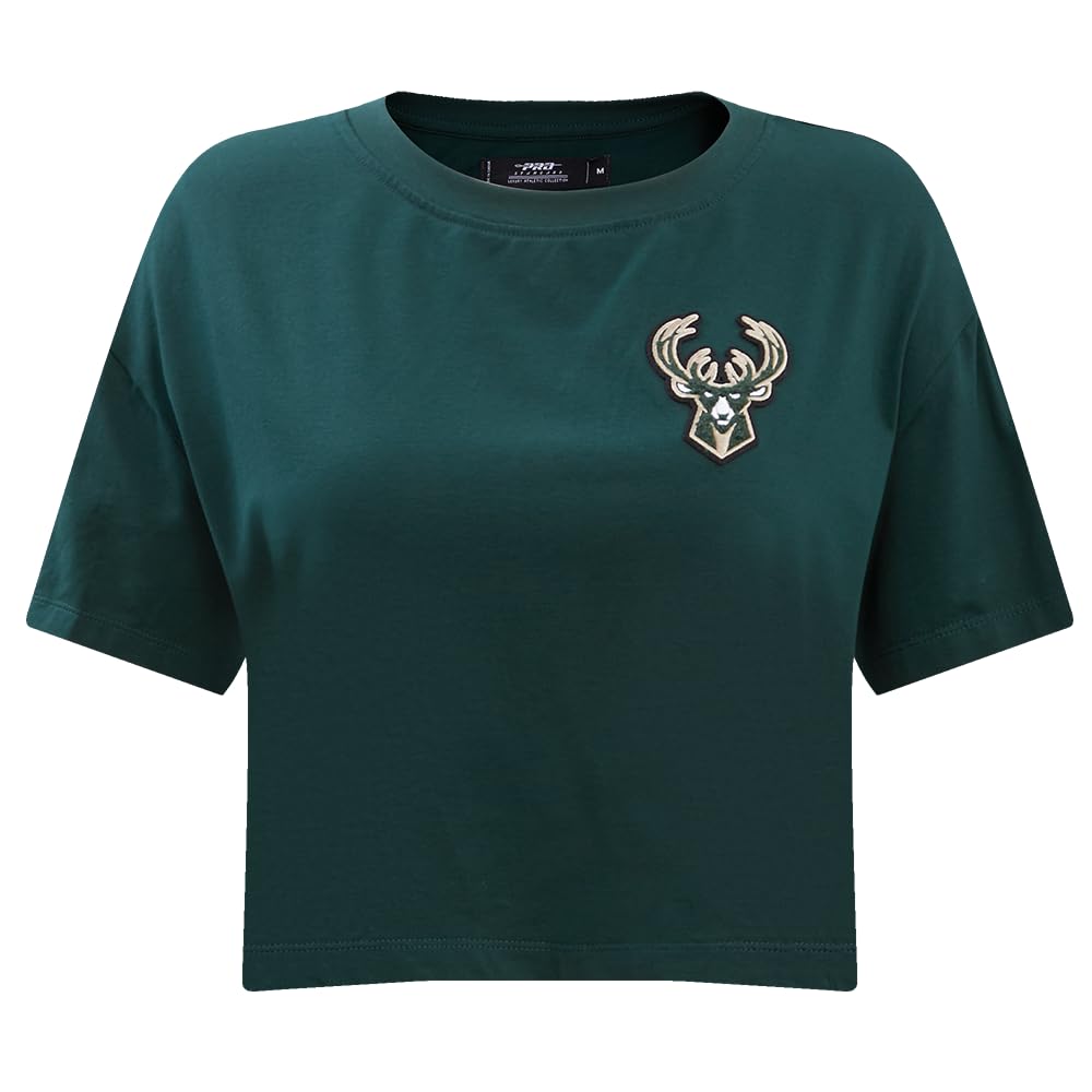 Pro Standard Womens NBA Milwaukee Bucks Classic Chenille Short Sleeve Boxy Tee Forest Green M — image 1