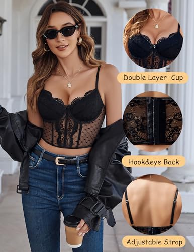 Avidlove Corset Tops for Women V Neck Bustier Lingerie Adjustable Strap Crop Top with Underwire3