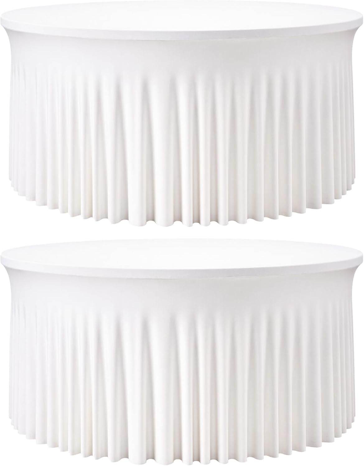 2 Pack White 60 inch Round Spandex Tablecloth, Washable Stretchy Fitted 5FT Round Tables,Elastic Edge with Skirt, Wrinkle-Free Table Cloths for Wedding Banquet Party Birthday Buffet