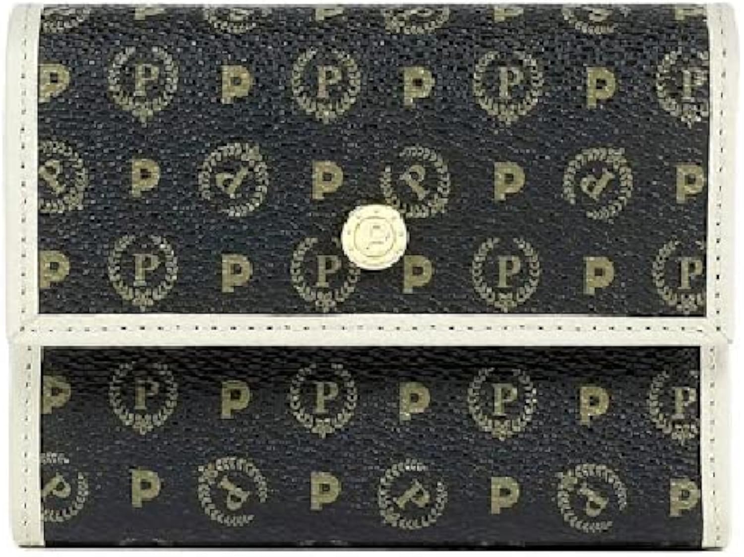 Portafoglio Pollini piccolo Heritage nero e bordo pelle avorio Portafoglio Pollini piccolo Heritage nero e bordo pelle avorio