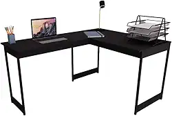 Mesa Em L Estilo Industrial Escrivaninha De Canto Escritório Estudo Beni Camaleão (Preto)