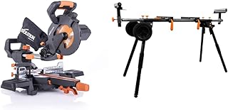 Evolution Power Tools R185SMS+ 7-1/4" Multi-Material Compound Sliding Miter Saw Plus & WEN MSA330 Collapsible Rolling Miter Saw Stand with 3 Onboard Outlets