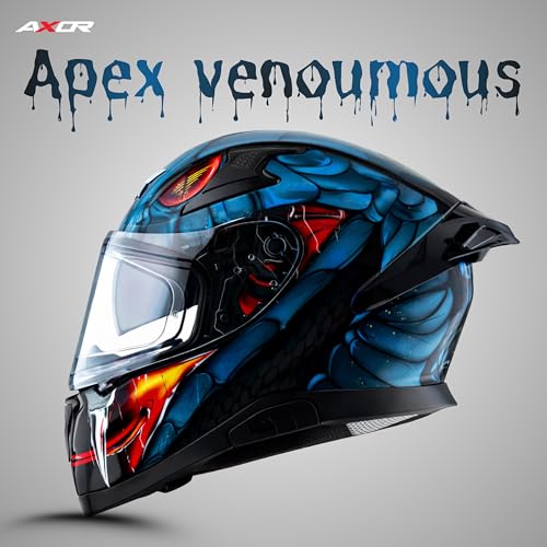 Image of Axor Apex Venomous ISI ECE DOT Certified Full Face Dual Visor Helmet for Men and Women with Pinlock Fitted Outer Clear Visor and Inner Smoke Sun Visor Black Blue(XL)