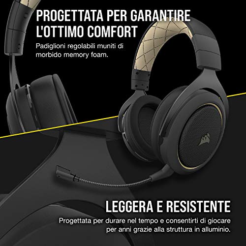 Corsair HS70 PRO Wireless Cuffie Gaming con Microfono, Audio 7.1 Surround, Wireless 2,4GHz a Bassa Latenza, 12 metri di Portata, Cancellazione del Rumore Microfono con PC, PS4 Compatibilità, Cream