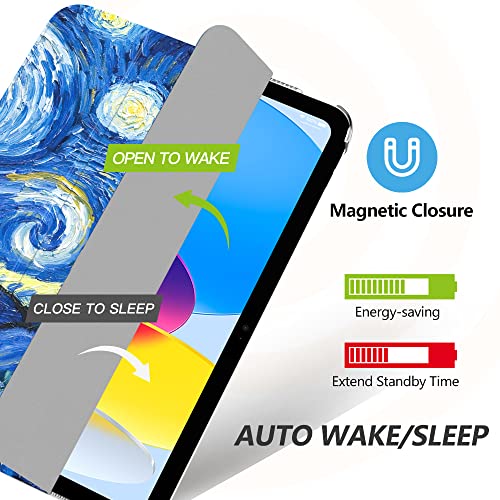 Image of MoKo for iPad (A16) 11th Generation Case 11 Inch 2025,iPad 10th Generation Case 10.9 Inch 2022,Slim Stand Hard PC Translucent Back Shell Smart Cover,Support Touch ID,Auto Wake /Sleep, Starry Night Blue