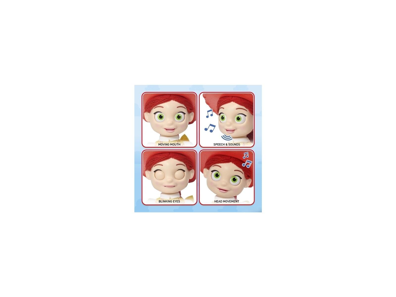 Puppetronic Disney Jessie Interaktywna animatroniczna lalka, głowa i usta z czujnikiem dotykowym, autentyczne dźwięki i technologia Chatty Tech, idealna do odtwarzania Toy Story, Famosa (REY00200)