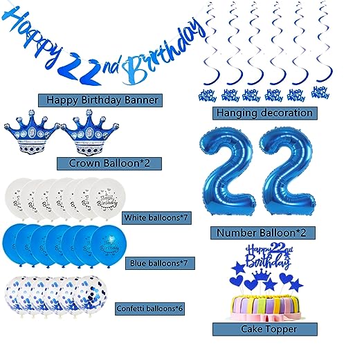 Decorazione 22° Compleanno Palloncini Blu 22 anni