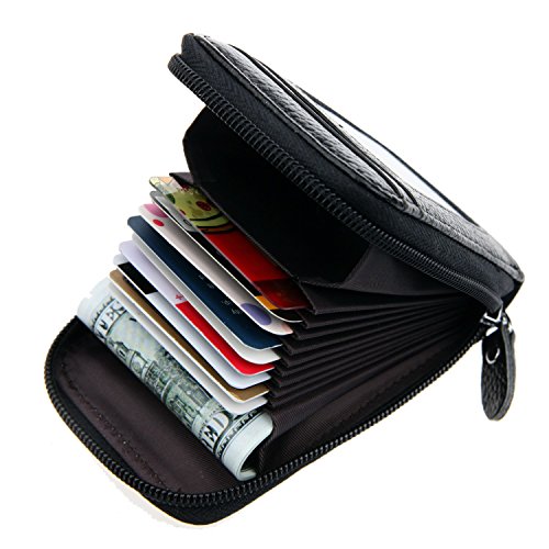 RFID Blocking Genuine Leather Mini Credit Card Case Organizer Compact Wallet with ID Window - Black2