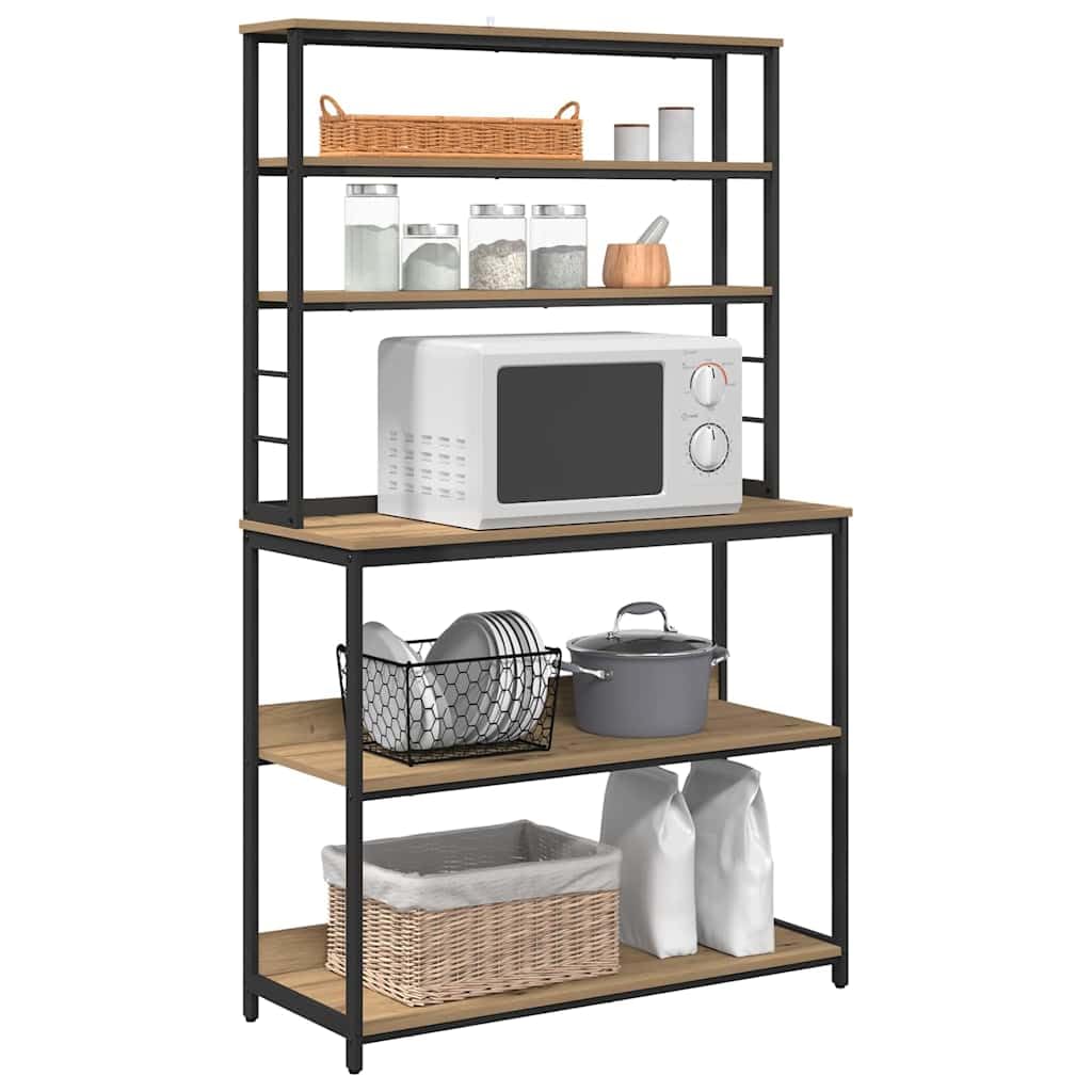Estantería de cocina de roble Artisan, 100 x 40 x 168 cm, 5 estantes de madera y acero, estantería industrial estrecha, duradera y ahorra espacio, para cocina, comedor, oficina, salón