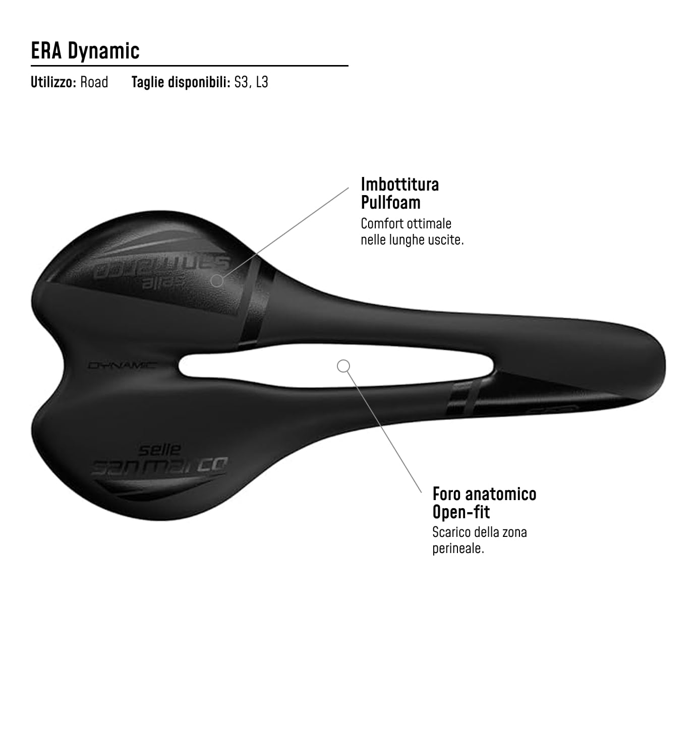 Selle San Marco ERA Dynamic - Sella per Bicicletta Confortevole e Ergonomica, con Forma Piatta e Rail in Lega di Acciao
