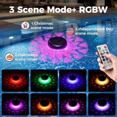 CDN Solar Powered Floating Pool Lights (2 Pack), Solar Pool Lights with Remote, 9 Color Modes & Timing, IP67 Waterproof for Inground Above Ground Pool, Pool Party, Bathroom, Garden Pool Accessories — view 6