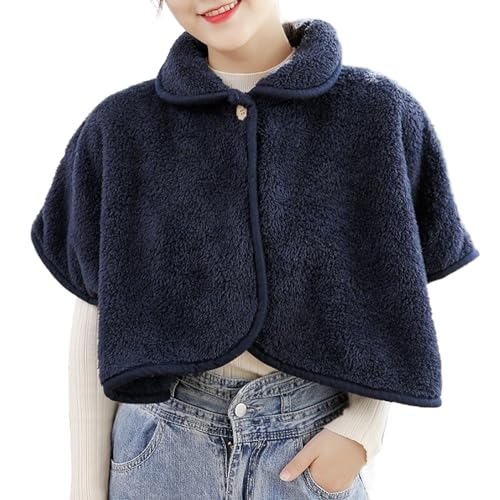 Beedozo Damen-Poncho, Fleece, Warm, Winter, mit Knöpfen, Marineblau, 1