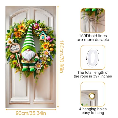 Image of Hello Spring Gnome Door Cover 35x71in Green Daffodil