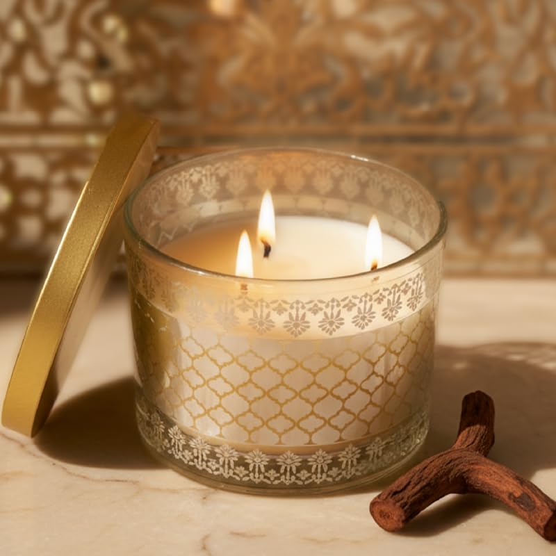 Image of EKAM 2025-26 Festive Fragrance Gift| Scented 3 Wick Candle| Mahogany | Inspired by Sheesh Mahal | 28-Hour Burn | Essential Oil Infused | Gift Box for Diwali & Celebrations