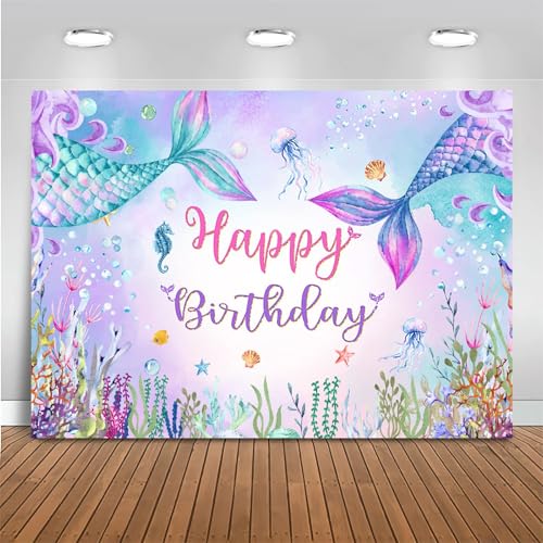 Fondo para fiesta cumpleaños sirena 120x82 pulg miniatura 1