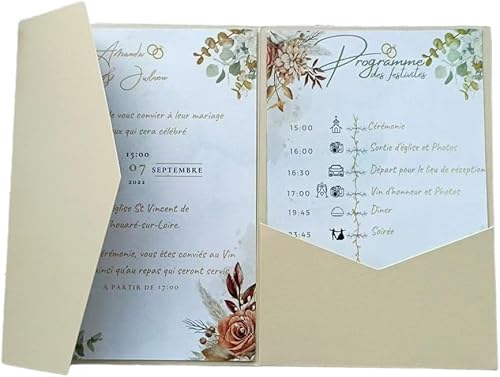 Champagne Gold Invitations Card Pocket con sobre 20 juegos (champán)