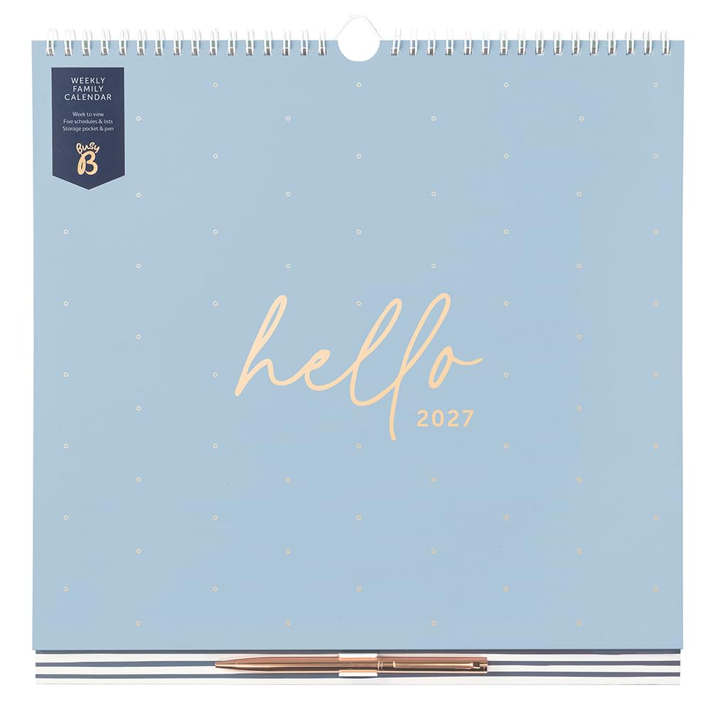 Busy B 2027 Weekly Family Wall Calendar - Powder Blue - Pen, Lists & Pocket