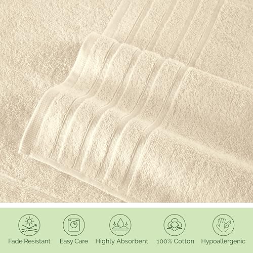 Image of Elegant Comfort 100% Turkish Cotton 4 Lines Viscose Stripe Luxury 2 Pack Bath Towel Set 27 x 54 Inch - Super Soft and Highly Absorbent Premium Hotel Spa Quality Towels for Bathroom Use, Ivory