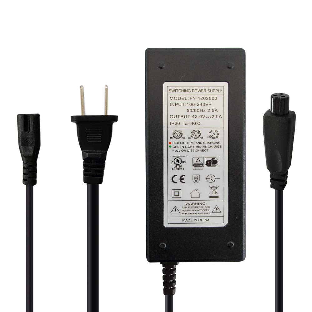 aunstarwei UL 42V 2A Battery Charger Power Supply with Female 3-Prong Inline Connector