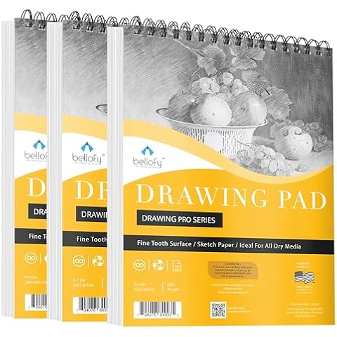 Bellofy 3 x Drawing Paper Pads 9” x 12” | 300 Sheets | 60lbs 85g | Acid Free Sketchbook Paper for Dry Media | Top Spiral Bound Sketchpad for Kids, Beginners, Artists & Professionals Cover