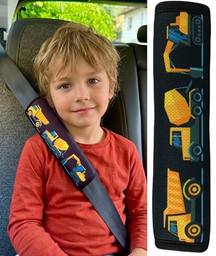 HECKBO 1x Kinder Auto Gurtpolster Gurtschutz mit Baufahrzeuge Motiv - Sicherheitsgurt Polster für Kinder und Babys- Ideal für jeden Gurt Autositzerhöhungen Kinder Fahrradanhänger Flugzeug