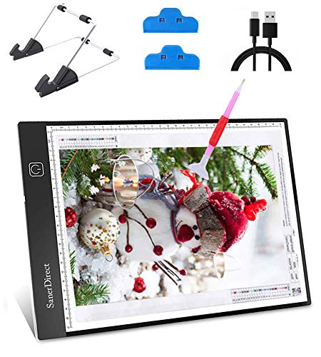 SanerDirect Diamond Painting Light Pad A4, Well-Design Type-C Connection Port, Adjustable Brightness with Detachable Stand and Clips (Upgraded)