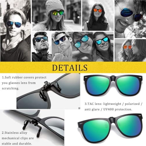 Image of Polarized Clip-on Sunglasses Over Prescription Glasses Anti-Glare UV Protection Flip-up Sun Glasses