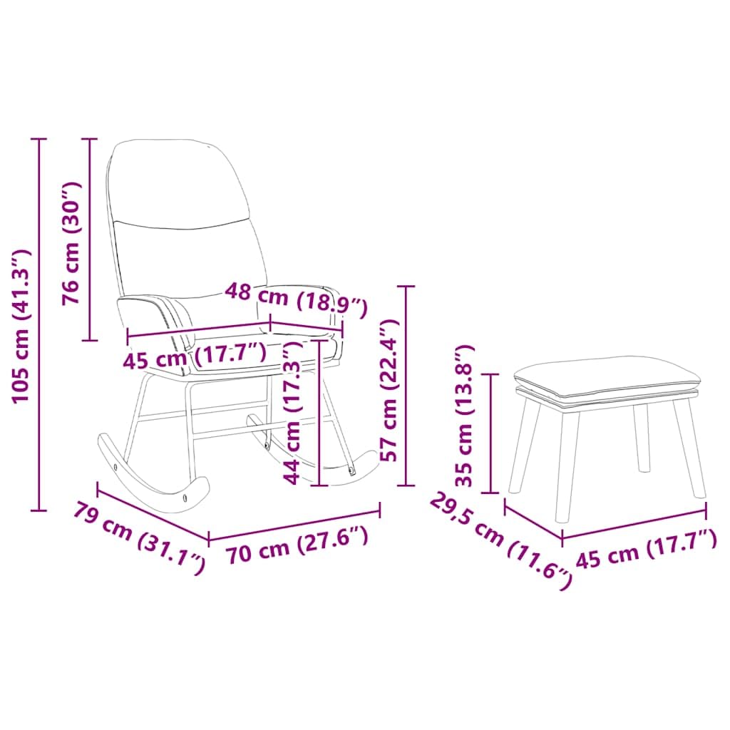 Mecedora con reposapiés, cojín de terciopelo rosa, 70 x 79 x 105 cm, sillón basculante con reposabrazos y respaldo, silla basculante para salón, dormitorio, habitación de bebé