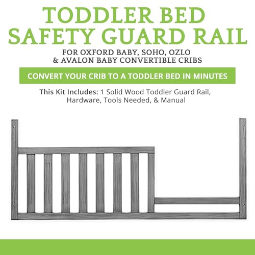 Image of Toddler Bed Safety Guard Rail for Oxford Baby, Soho, Ozlo & Avalon Baby Convertible Cribs - Solid Wood Rail for Toddler Bed Conversion - Safety Rails for Children (Graphite Gray, Option 1)