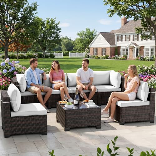 LEVELEVE 7-Piece Outdoor Patio Rattan Furniture Set