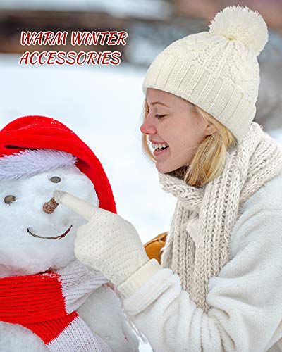 SATINIOR 5 Pcs Cable Knit Scarf Glove Hat Set Include Beanie Hat Gloves Scarf Headband 7