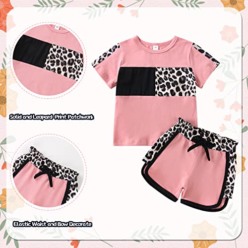 Image of FOCUTEBB Toddler Girl Clothes Summer Outfits Cute Baby Short Sleeve T-shirt Shorts Leopard Camo Printed 18 Months to 6 Years