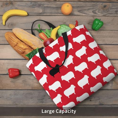 Bolso tote grande impermeable con cremallera y estampado de oveja negra, para hombro miniatura 3