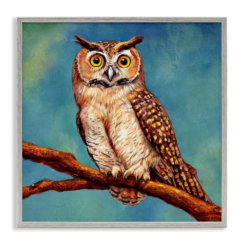 Detailed Owl Nature Wildlife Painting, 17 x 17 Inch Framed Giclée Print
