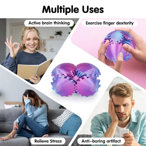 Image of Gear Ball 3D Printed Cube Fidget Toy,Gear Sphere Fidget Toys,Sensory Toys for Stress and Anxiety Relief, Desk Toy Fidget Spinners,Stocking Stuffers for Adults & Kids (Multicolor Set-6pcs, 2.3 Inch)