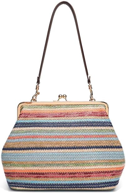 Kiss-lock Straw Hobo for Women Large Straw Beach Shoulder Bag Tote Purse Satchel